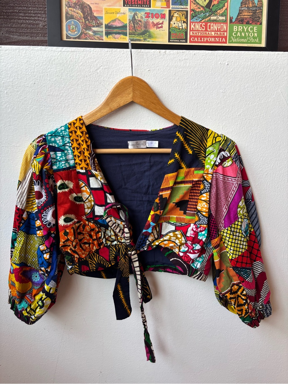 Grass fields Bohemian Multicolor Tie-Front Cropped Jacket